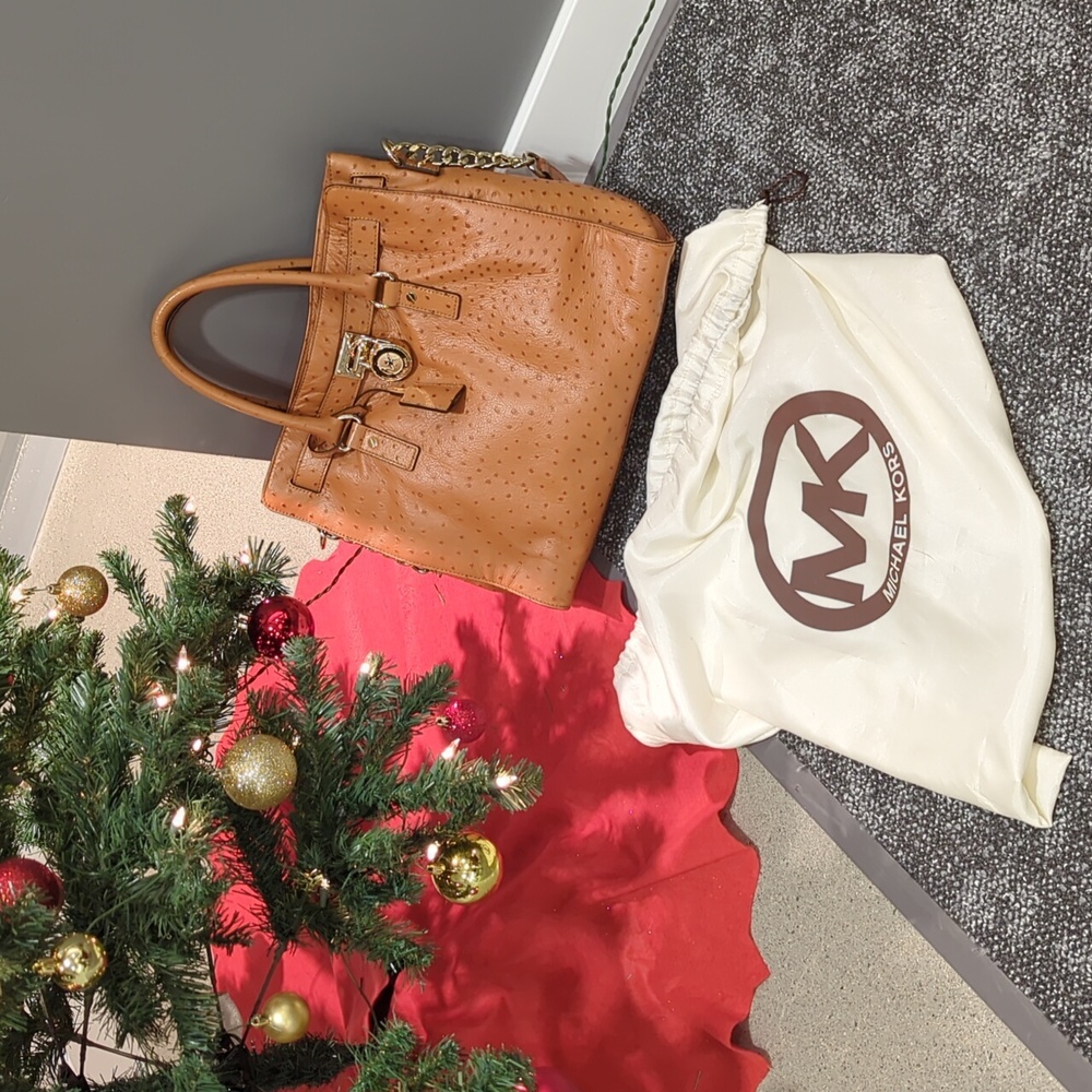 Michael Kors Tan Ostrich-Embossed Leather Satchel